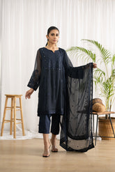 DA-2044 GREY EMBROIDERED KURTA WITH DUPATTA
